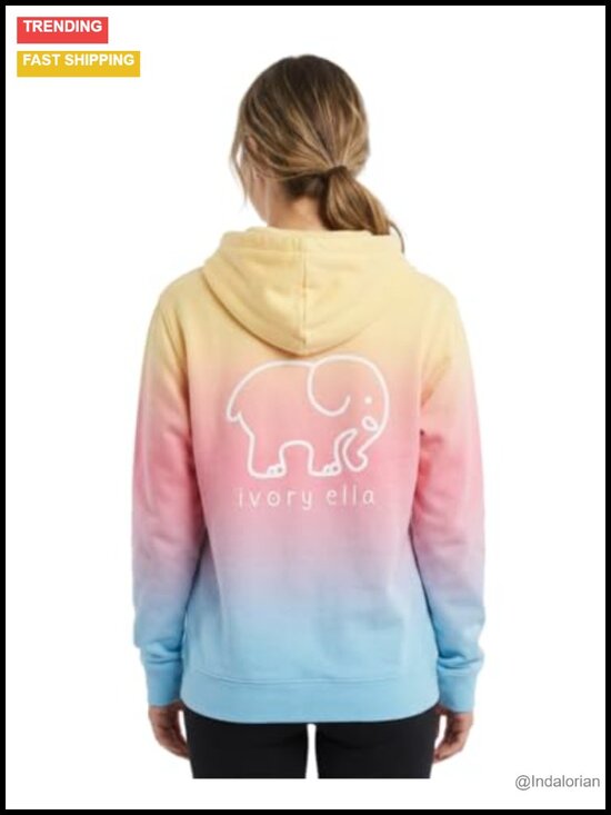 Tops - Ivory Ella Oversized Hoodie with Elephant Design - Cotton Pullover